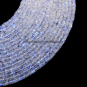 AAA White Rainbow Moonstone Faceted Rondelle Beads, 5mm Fire Rainbow Moonstone Beads White Moonstone Rondelle Beads, White Rainbow Gemstone