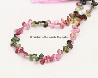 Multi Tourmaline Faceted Pear Beads: AAA Briolette, 9 Inch Strand