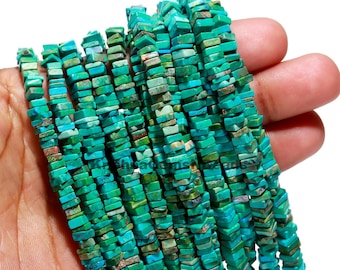 Natural Turquoise Smooth Square Shape Beads 16&quot; Strand Green Tibetan Turquoise Heishi Square Shape Beads Turquoise Disc Shape Gemstone Beads