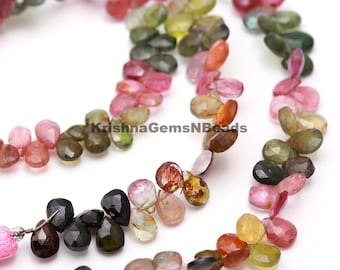 Multi Tourmaline Faceted Pear Beads: AAA Quality, 10 Inch Strand