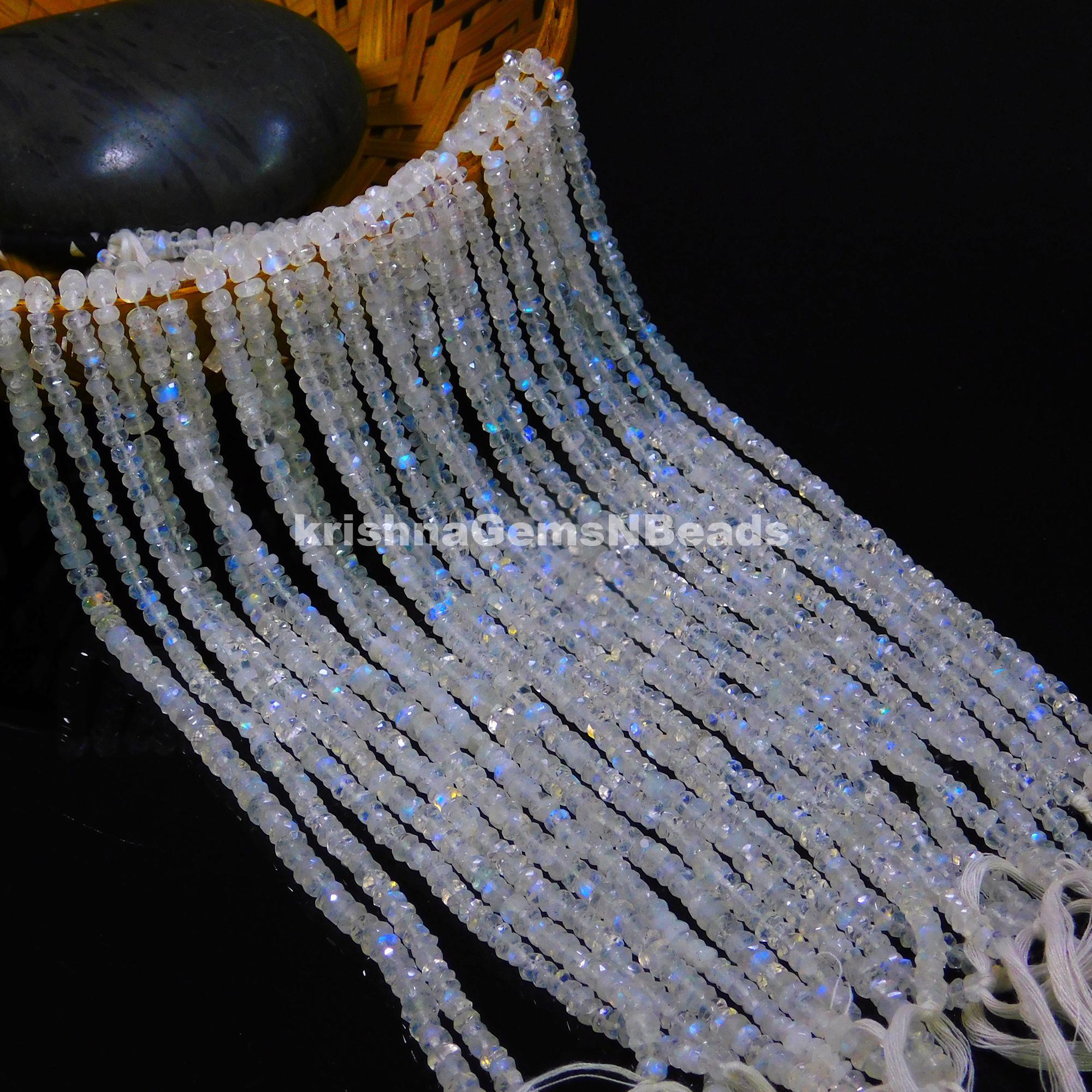 10 Perles Pierre De Lune Blanche Arc-en-ciel – Rondelles 3-5 Mm, Pour Bijoux, Neuf