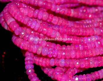 AAA Natural Ethiopian Opal Rondelle Beads, Ethiopian Opal Gemstone Beads, Pink Ethiopian Opal Faceted Beads, Ethiopian Opal Beads Strand
