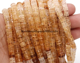 AAA Natural Citrine Faceted Washer Beads, 6-7 MM Yellow Citrine wheel Shape, 16&quot; Shaded Citrine Tyre Shape Beads Jewelry Making