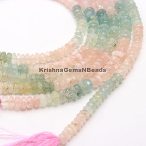 AAA Multi Aquamarine Faceted Rondelle Beads, Shaded Aquamarine Beads, 10&quot; Pink Aquamarine Rondelle Beads, Multi Color Aquamarine Stone Beads