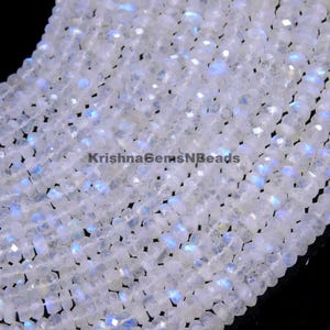 AAA White Rainbow Moonstone Faceted Rondelle Beads, 5-7 MM Rainbow Moonstone Beads White Moonstone Rondelle Beads, White Rainbow Gemstone