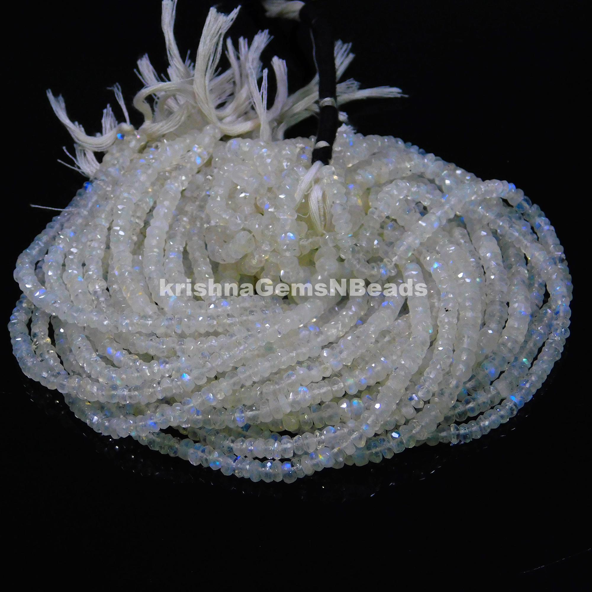 10 Perles En Pierre De Lune Blanche Arc-en-ciel - Rondelles 3-5 Mm - Pour Bijoux DIY