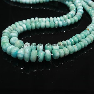 AAA Larimar Smooth Rondelle Beads, 5-10 MM Larimar Gemstone Beads, Larimar Rondelle Beads, Natural Larimar Plain Beads Strand Wholesale