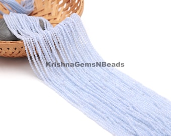 Natural Blue Chalcedony Faceted Round Beads: 2 mm Chalcedony Gemstone Strand