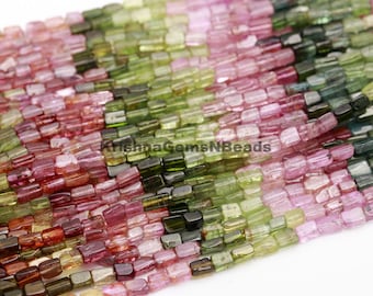 Natural Multi Tourmaline Plain Beads, Tourmaline Smooth Square Shape Beads, 3x5mm Plain Tourmaline Gemstone Straight Drill fancy Shape Beads
