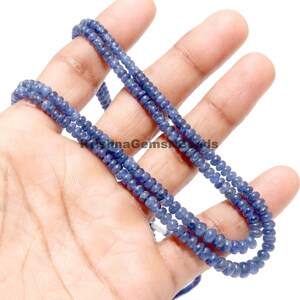 Burmese Blue Sapphire Rondelle Beads, 3-4 MM Blue Sapphire Beads, Sapphire Smooth Beads, 16&quot; Natural Burma Blue Sapphire Plain Beads