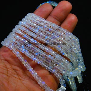 AAA White Rainbow Moonstone Faceted Rondelle Beads, 4-7 MM Rainbow Moonstone Beads White Moonstone Rondelle Beads, White Rainbow Gemstone