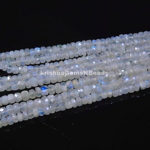 AAA White Rainbow Moonstone Faceted Rondelle Beads, 5-6 MM Rainbow Moonstone Beads White Moonstone Rondelle Beads 16&quot; White Rainbow Gemstone