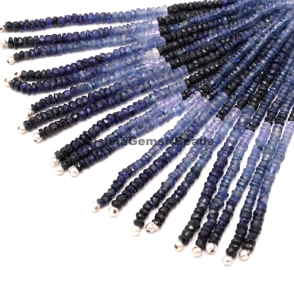 Natural Blue Sapphire Faceted Rondelle Beads, Ombre Sapphire Necklace Making