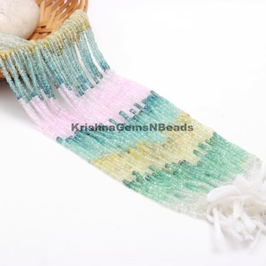AAA Multi Aquamarine Faceted Rondelle Beads, 3.5-4 MM Shaded Aquamarine Beads, Aquamarine Gemstone Beads, Multi Color Aqua Rondelle Beads