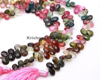 Natural Multi Tourmaline Faceted Pear Beads: AAA Tourmaline Pear Briolette, 8 Inch Tourmaline Beads Strand
