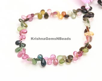 Multi Tourmaline Faceted Pear Beads: AAA Briolette, 10 Inch Strand