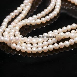 Natural Freshwater Pearl Round Beads, 3 MM Pearl Beads, Smooth Round Shape Pearl Balls, 5&quot; White Pearl Round Beads For Necklace Making