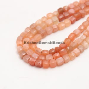 Natural Peach Moonstone Cube Beads, 5-5.5 MM Shaded Moonstone 3D Box Beads, Peach Moonstone Faceted beads, 10&quot; Moonstone Gemstone Beads