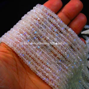 AAA White Rainbow Moonstone Faceted Rondelle Beads, 5-5.5 MM Rainbow Moonstone Beads White Moonstone Rondelle Beads, White Rainbow Gemstone