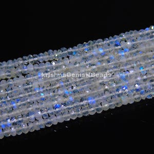AAA White Rainbow Moonstone Faceted Rondelle Beads, 4 MM Rainbow Moonstone Beads White Moonstone Rondelle Beads, 13&quot; White Rainbow Gemstone