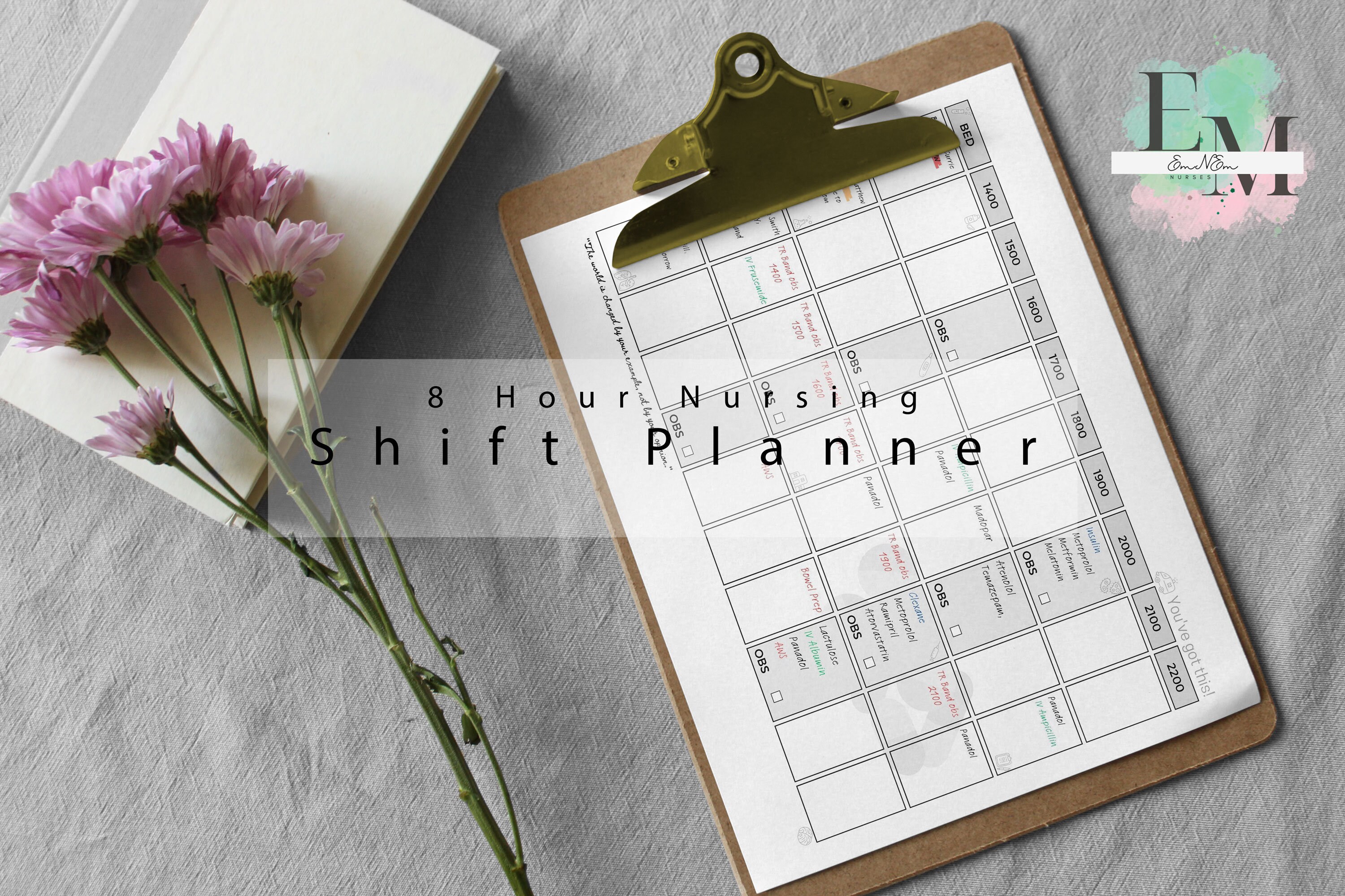 8 Hour Nursing Shift Planner HORIZONTAL (with Doodles) Etsy — free download