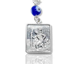 Silver 925 Car Charm Double Sided With Saint Christopher And Virgin Mary- Amulet - Silver 925 - Evil eye - Car Charm - Chain