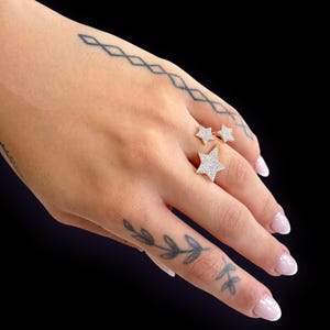 Star Rose Gold Ring With Zirconia Statement Jewelry Birthday Jewelry Gift  18th Birthday  Sterling Silver  Star Cocktail Ring