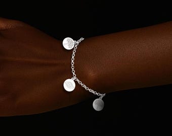 Platinum Plated Sterling Silver Bracelet: Tree of Life, Evil Eye