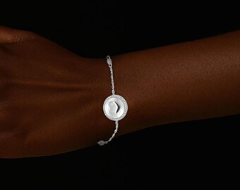 Sterling Silver Heart Bracelet: White Zircons, Mother of Pearl