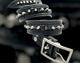 Handmade Studded Leather Belt | Brass Hardware, Punk Rock Style