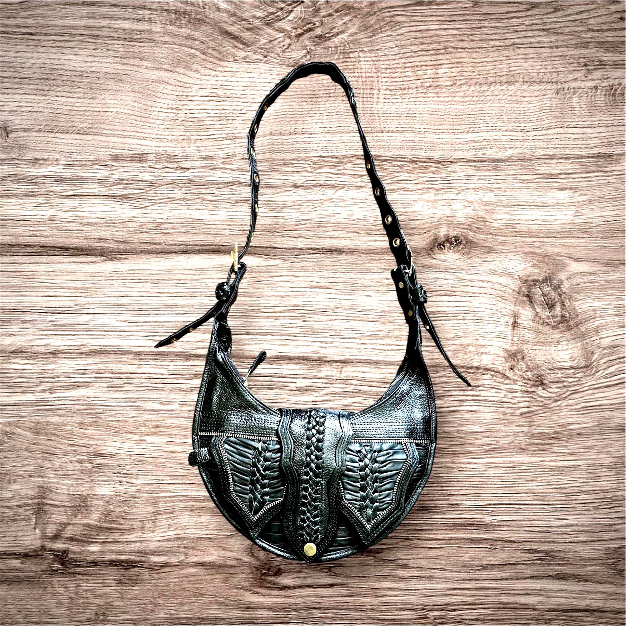 Black Leather Shoulder Bag Crossbody Bag Chest Bag Handmade