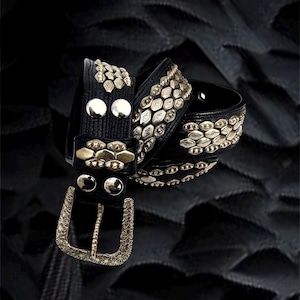 Studded Belt 4 Row Of Studs Handmade Belt Black Leather Belt Perfect for Festival Burning Man Solid Brass and Genuine Leather.