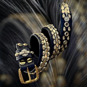 Black Leather Belt Studded With 3 Row flat studs and Skull design real brass Belt for Jeans Unique Design by EagleFly Black Genuine Leather.