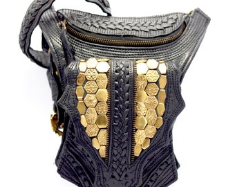 Shoulder Bag Crossbody Bag is Decorated with 5 different Studs Genuine Leather and Solid Brass  Stud & Buckle Unique Hand Stitching Design