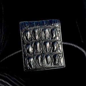 Cartera de piel de cocodrilo negra, cartera plegable de piel de cuerno genuino para hombre, cartera minimalista para hombre, cartera para tarjetas de identificación y compartimento para billetes, cartera hecha a mano.