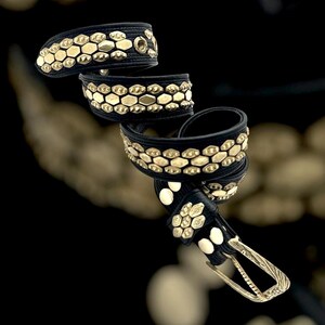 Black Leather Belt Studded Belt I Decorated with Flats Studs Perfect for Festival BurningMan Solid Brass and Genuine Leather Handmade;Unisex