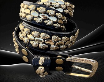 Vintage 1980s Sand Castle Leather Belt – Western Rhinestone  display picture 3