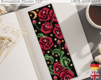 Dark Romance Cross Stitch Bookmark Pattern PDF, Gothic Rose Bookmark Embroidery, Booktok Reader Gift, Spicy Book Lover Pattern