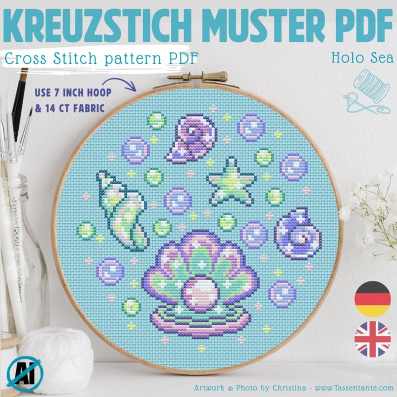 Ocean Cross Stitch Pattern PDF, Cute Sea Kawaii Design, Shell Starfish ...