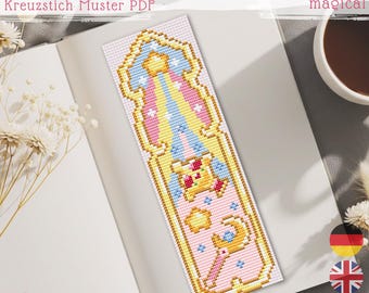 Magical Girl Bookmark Cross Stitch Pattern PDF, Anime Inspired Kawaii Embroidery Chart, Fantasy Manga Style Needlework, Instant Download