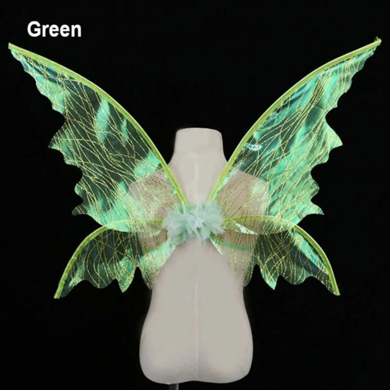 Alas de ángel con purpurina iridiscente, alas de hadas de mariposa de cosplay de elfo, accesorios de disfraces de cosplay de fiesta de cumpleaños de carnaval, accesorios de fiesta, regalos Verde