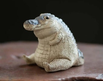 Schattig keramiek alligator sculptuur, keramiek krokodil thee huisdier, schattig krokodil thee huisdier, mollig krokodil beeldje standbeeld, leuk cadeau