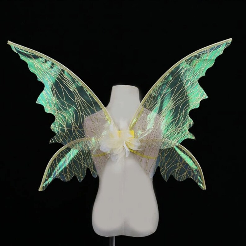 Alas de ángel con purpurina iridiscente, alas de hadas de mariposa de cosplay de elfo, accesorios de disfraces de cosplay de fiesta de cumpleaños de carnaval, accesorios de fiesta, regalos imagen 9