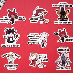 Cute Hazbin Hotel Character with Quote Die Cut Individual Vinyl Sticker