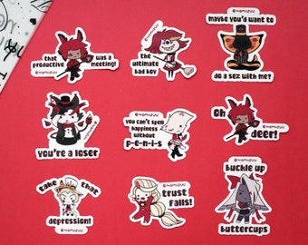 Cute Hazbin Hotel Character with Quote Die Cut Individual Vinyl Sticker