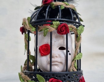 Art Assemblage/Doll in Cage