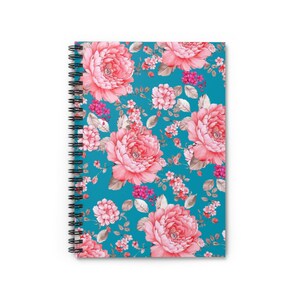 Spiralblock für Schule, Arbeit, Lineal, Petrol, Rosa Blumen, Frauen, Mädchen