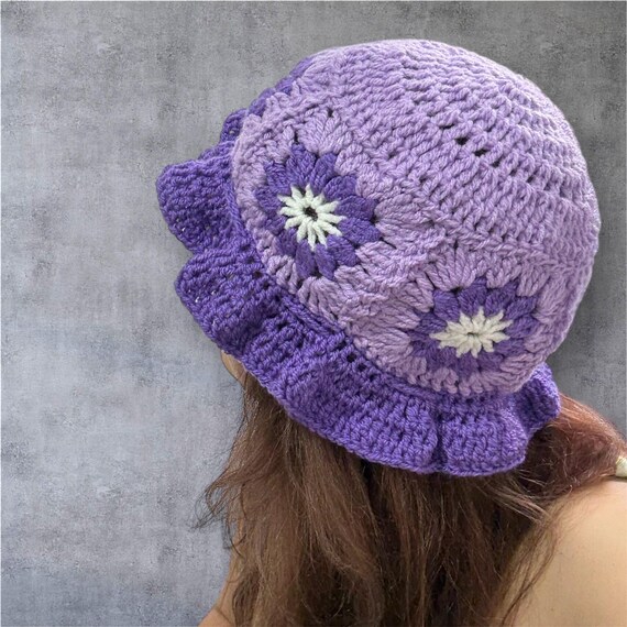 Handmade Crochet Granny Square,purple Crochet Hat - Etsy display picture 3