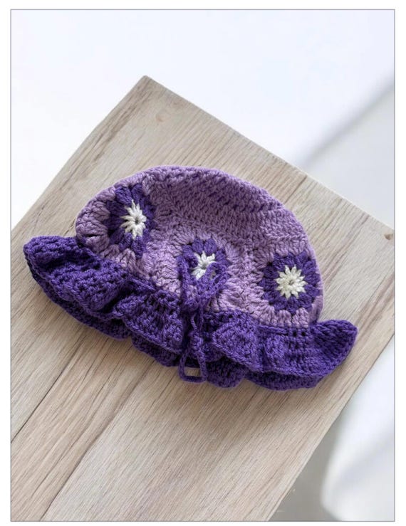 Handmade Crochet Granny Square,purple Crochet Hat - Etsy display picture 3
