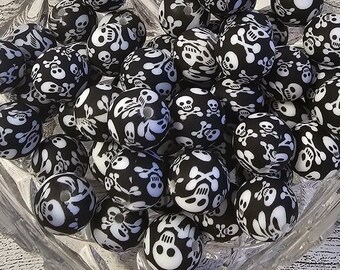 Skull Printed Beads 15mm - 10 Count